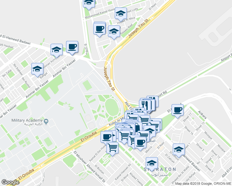 map of restaurants, bars, coffee shops, grocery stores, and more near Abd El-Hameed Badawi in El Nozha