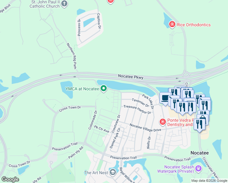 map of restaurants, bars, coffee shops, grocery stores, and more near 673 Park Lake Drive in Ponte Vedra Beach