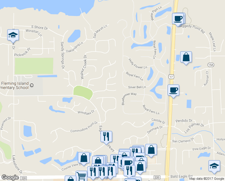 map of restaurants, bars, coffee shops, grocery stores, and more near 1566 Pine Hammock Trail in Fleming Island