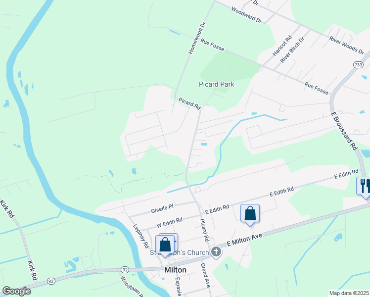 map of restaurants, bars, coffee shops, grocery stores, and more near 655 Picard Road in Lafayette