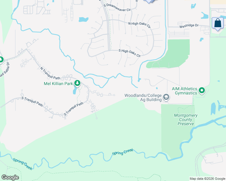 map of restaurants, bars, coffee shops, grocery stores, and more near 118 Angel Leaf Road in Spring
