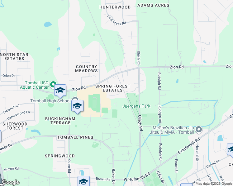 map of restaurants, bars, coffee shops, grocery stores, and more near 13503 Spring Court in Tomball
