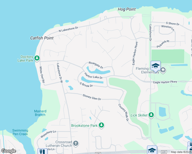 map of restaurants, bars, coffee shops, grocery stores, and more near 2224 Harbor Lake Drive in Fleming Island