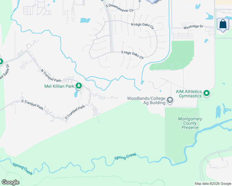 map of restaurants, bars, coffee shops, grocery stores, and more near 118 Angel Leaf Road in Spring