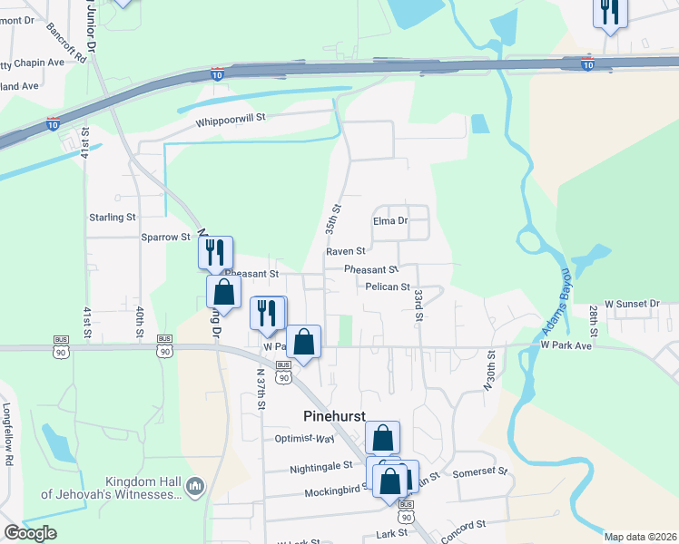 map of restaurants, bars, coffee shops, grocery stores, and more near 2109 34th Street in Orange