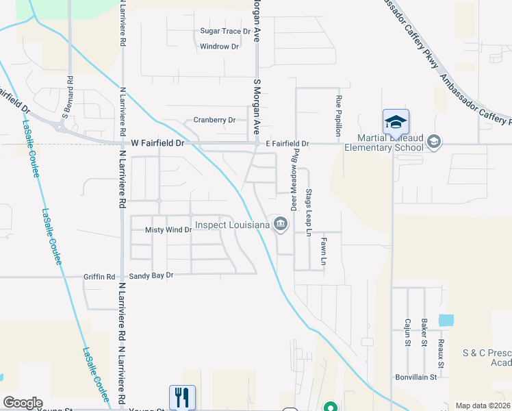 map of restaurants, bars, coffee shops, grocery stores, and more near 122 Still Waters Road in Broussard