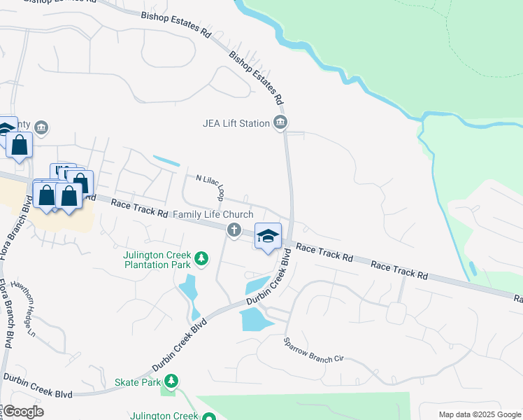 map of restaurants, bars, coffee shops, grocery stores, and more near 501 Silver Bell Court in Saint Johns