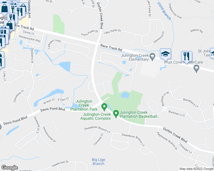 map of restaurants, bars, coffee shops, grocery stores, and more near 712 Putters Green Way South in Jacksonville