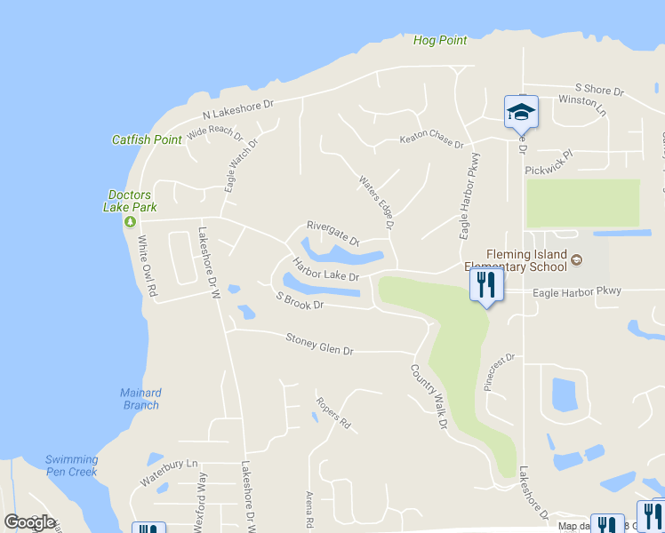 map of restaurants, bars, coffee shops, grocery stores, and more near 2224 Harbor Lake Drive in Orange Park