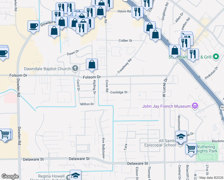 map of restaurants, bars, coffee shops, grocery stores, and more near 4755 Arthur Street in Beaumont