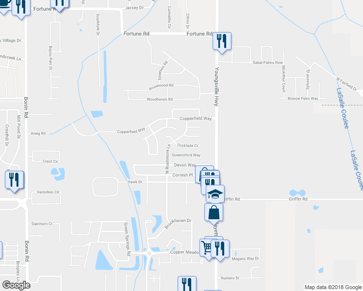 map of restaurants, bars, coffee shops, grocery stores, and more near 207 Cricklade Court in Youngsville