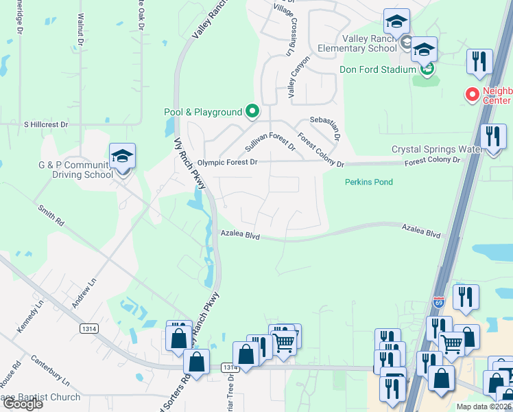 map of restaurants, bars, coffee shops, grocery stores, and more near 21259 Flowering Crape Myrtle Drive in Porter
