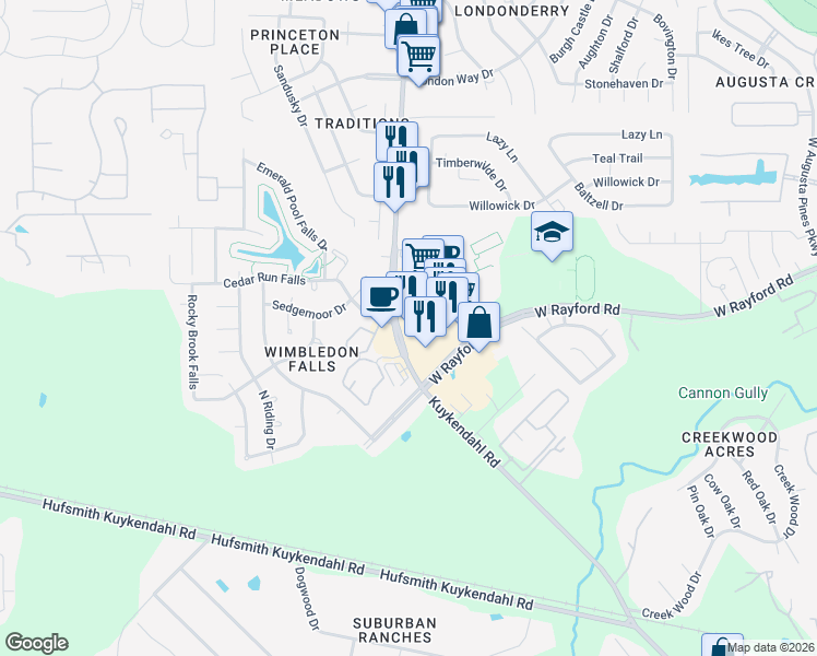 map of restaurants, bars, coffee shops, grocery stores, and more near 24220 Kuykendahl Road in Tomball