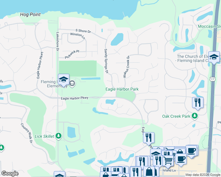 map of restaurants, bars, coffee shops, grocery stores, and more near 1680 Crescent Cove Court in Fleming Island
