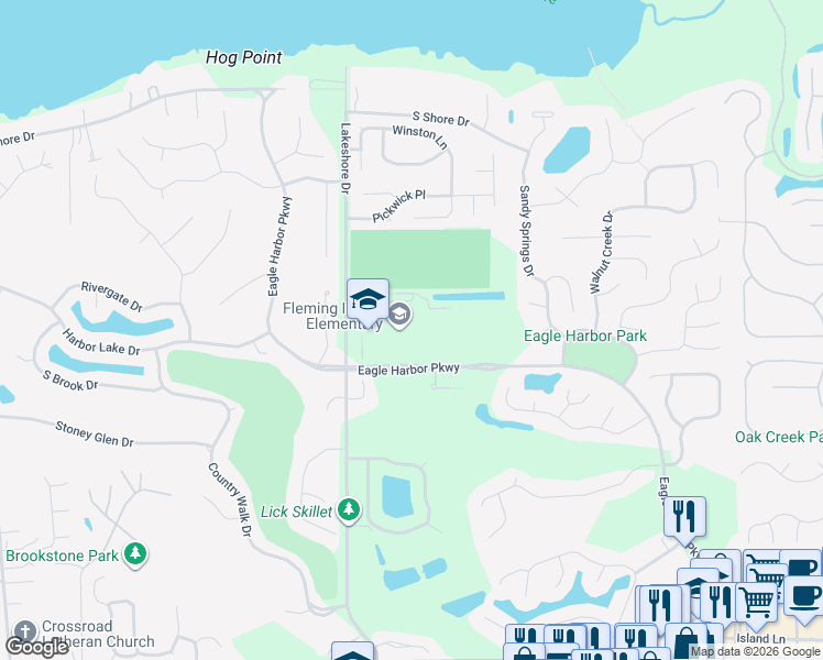 map of restaurants, bars, coffee shops, grocery stores, and more near 4425 Lakeshore Drive in Fleming Island