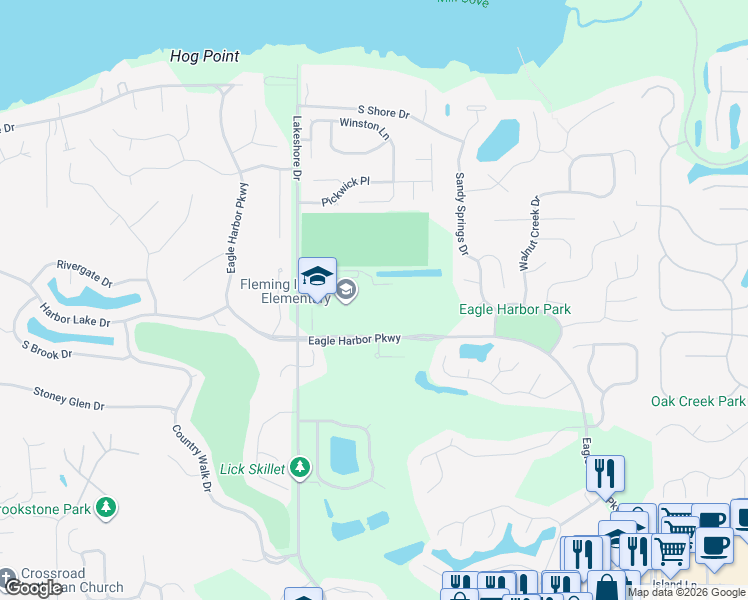 map of restaurants, bars, coffee shops, grocery stores, and more near 4425 Lakeshore Drive in Fleming Island