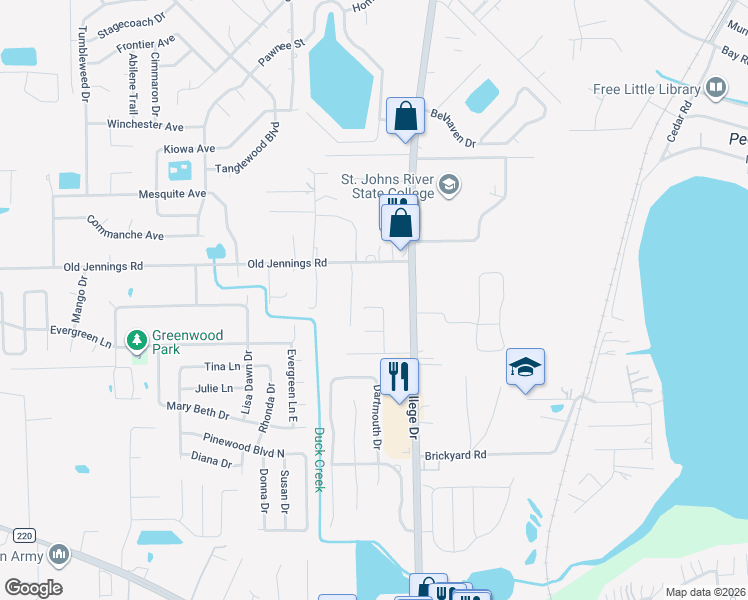 map of restaurants, bars, coffee shops, grocery stores, and more near 133A Wild Orchid Lane in Orange Park