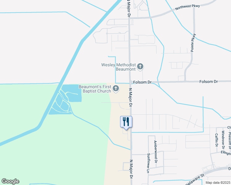 map of restaurants, bars, coffee shops, grocery stores, and more near 3739 North Major Drive in Beaumont
