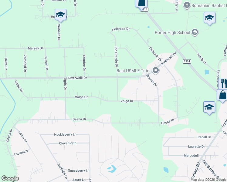 map of restaurants, bars, coffee shops, grocery stores, and more near 22916 Rio Grande Drive in Porter