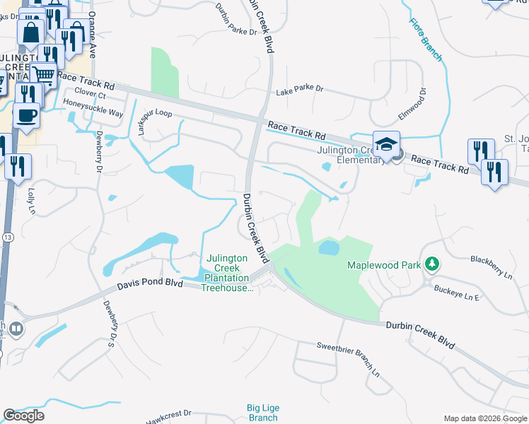 map of restaurants, bars, coffee shops, grocery stores, and more near 809 Golf Manor Court in Jacksonville