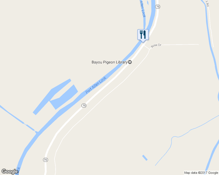 map of restaurants, bars, coffee shops, grocery stores, and more near 36265 Louisiana 75 in Plaquemine