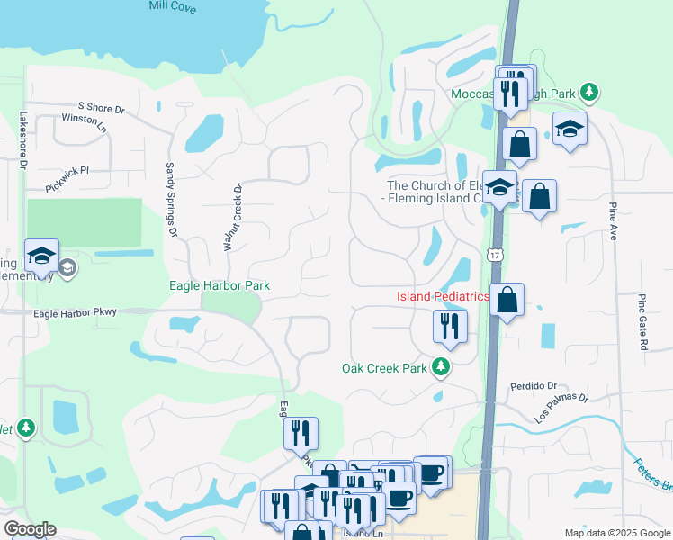 map of restaurants, bars, coffee shops, grocery stores, and more near 1500 Quail Wood Court in Fleming Island