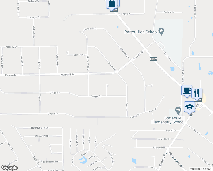 map of restaurants, bars, coffee shops, grocery stores, and more near Yukon River Drive in Porter