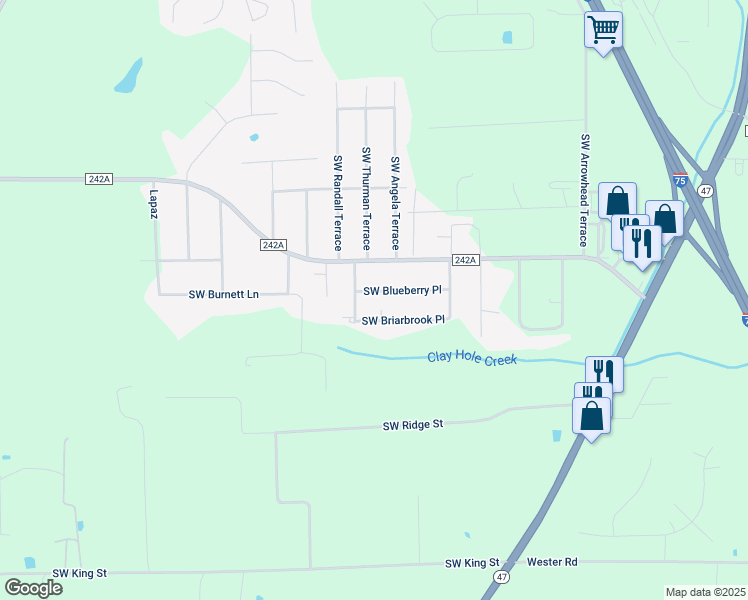 map of restaurants, bars, coffee shops, grocery stores, and more near 294 Southwest Blueberry Place in Lake City