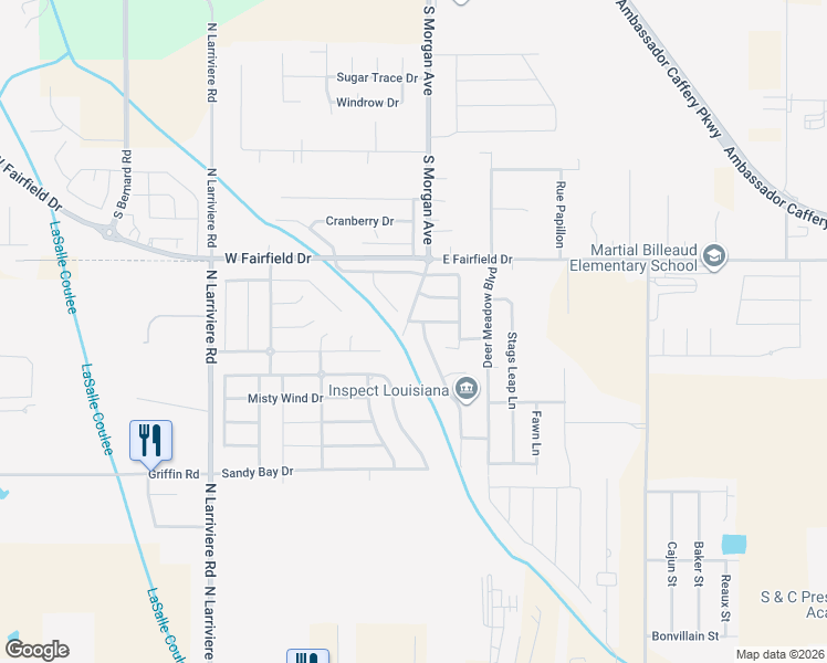 map of restaurants, bars, coffee shops, grocery stores, and more near South Morgan Avenue in Broussard
