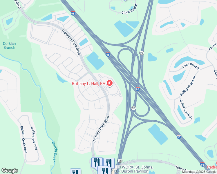 map of restaurants, bars, coffee shops, grocery stores, and more near 14701 Bartram Park Boulevard in Jacksonville