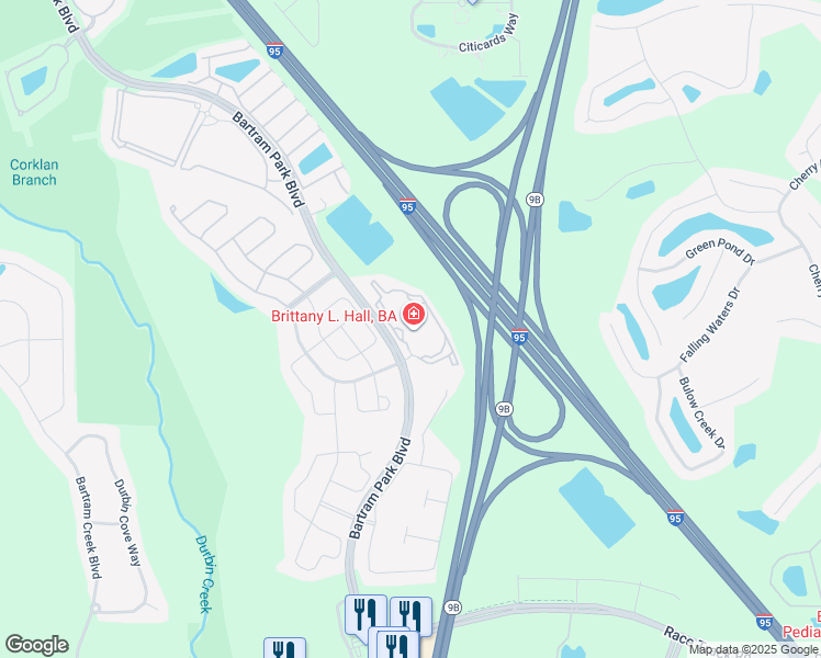 map of restaurants, bars, coffee shops, grocery stores, and more near 14701 Bartram Park Boulevard in Jacksonville