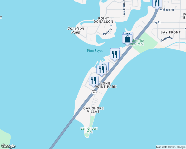 map of restaurants, bars, coffee shops, grocery stores, and more near 204 Blackshear Drive in Panama City