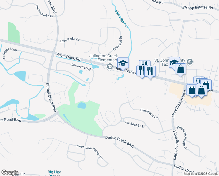 map of restaurants, bars, coffee shops, grocery stores, and more near 2316 Race Track Road in Jacksonville