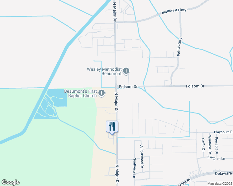 map of restaurants, bars, coffee shops, grocery stores, and more near 3739 North Major Drive in Beaumont