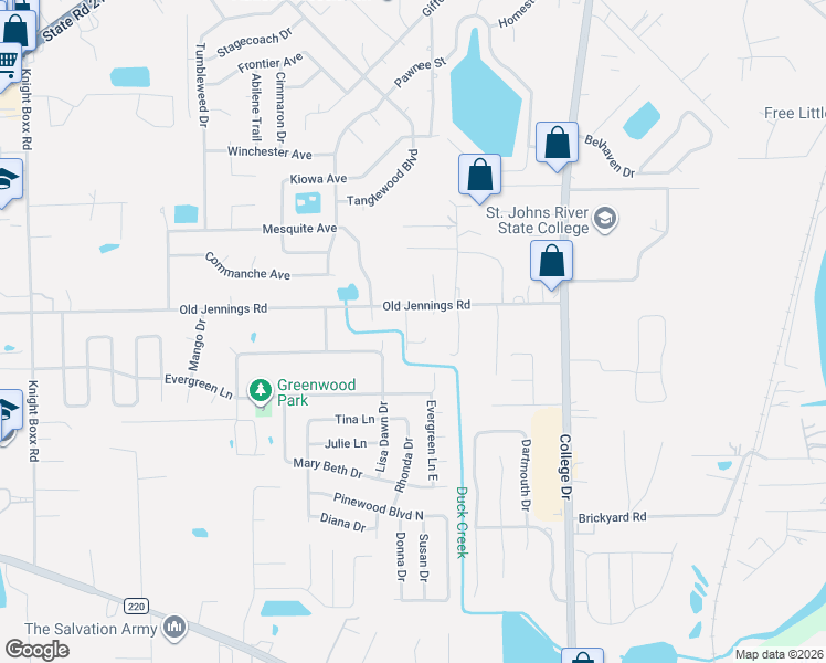 map of restaurants, bars, coffee shops, grocery stores, and more near 175B Old Jennings Road in Orange Park