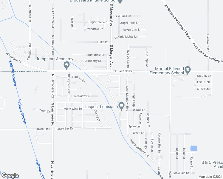 map of restaurants, bars, coffee shops, grocery stores, and more near 101 Still Waters Road in Broussard