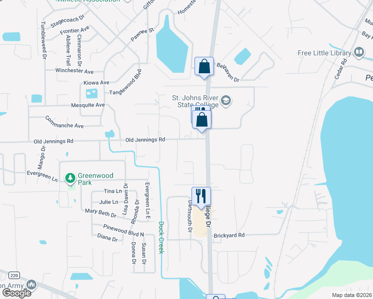map of restaurants, bars, coffee shops, grocery stores, and more near 133 Wild Orchid Lane in Orange Park