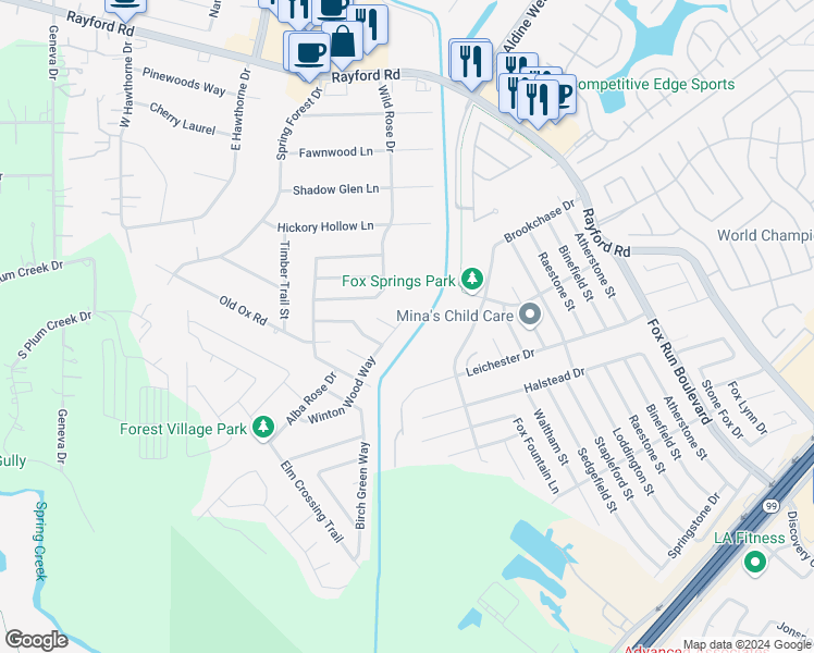 map of restaurants, bars, coffee shops, grocery stores, and more near 29534 Winton Wood Drive in Spring