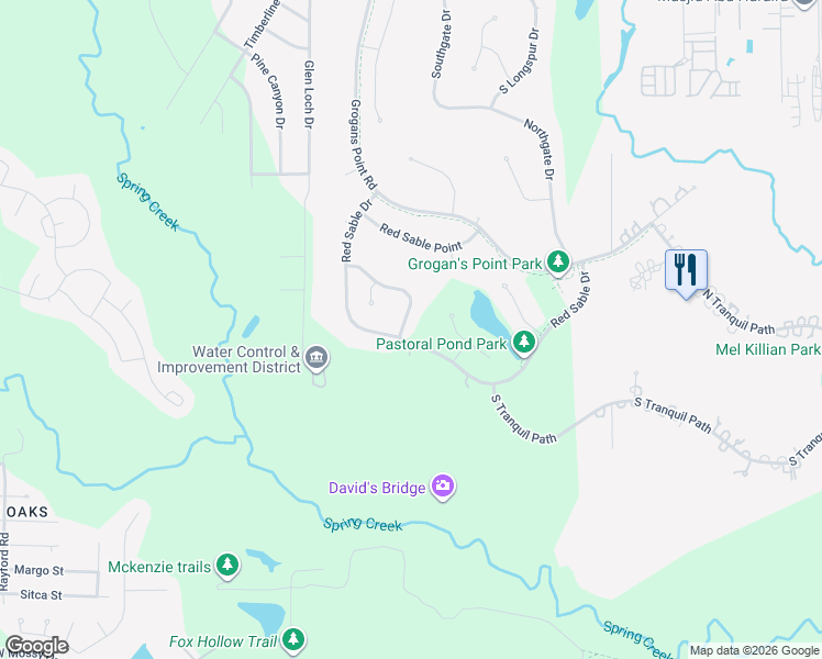 map of restaurants, bars, coffee shops, grocery stores, and more near 62 Red Sable Drive in Spring