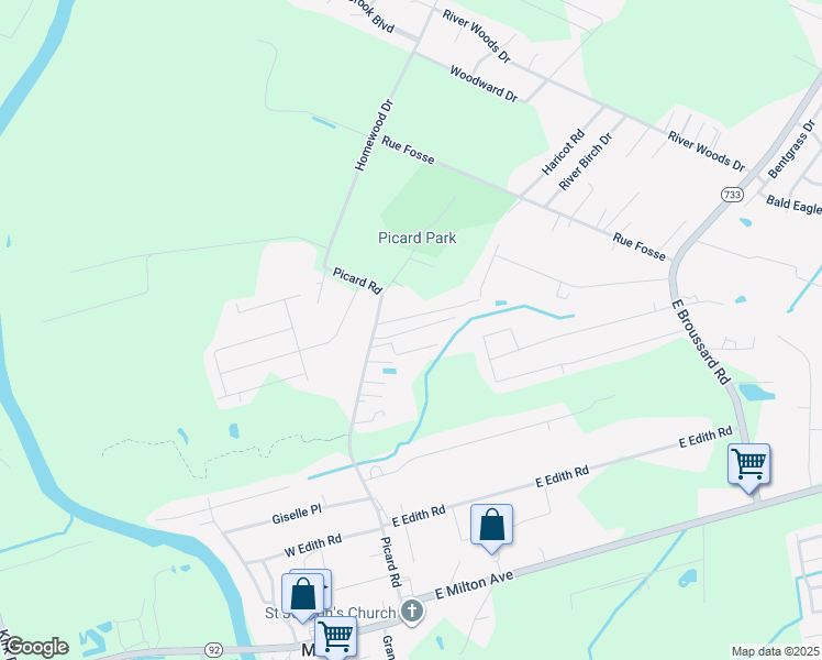 map of restaurants, bars, coffee shops, grocery stores, and more near 706 Picard Road in Lafayette