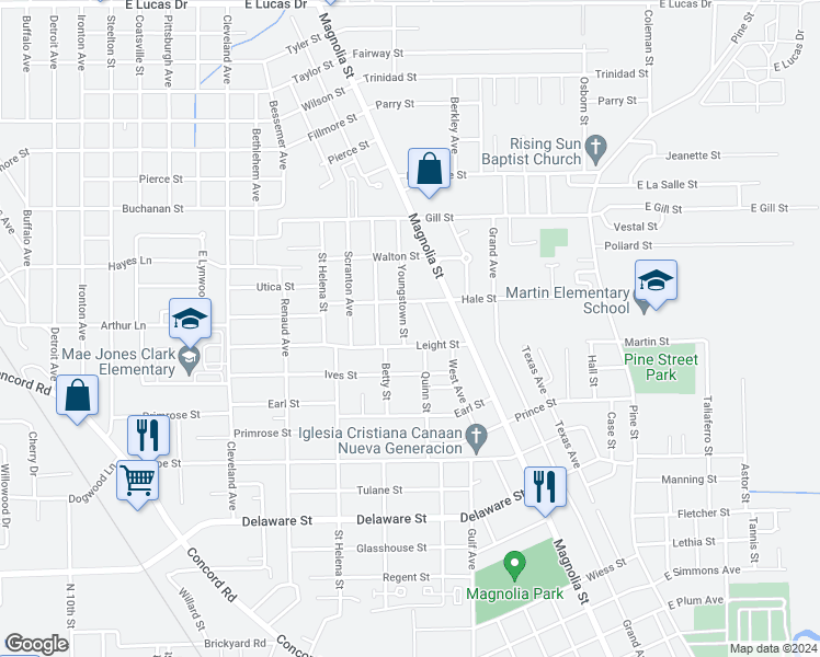 map of restaurants, bars, coffee shops, grocery stores, and more near 3560 Youngstown Street in Beaumont