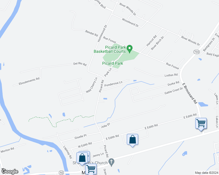 map of restaurants, bars, coffee shops, grocery stores, and more near 706 Picard Road in Lafayette