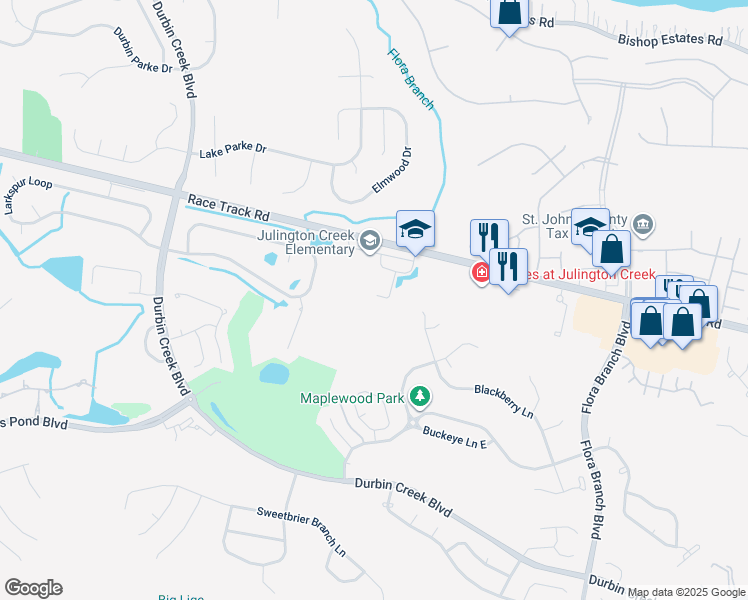 map of restaurants, bars, coffee shops, grocery stores, and more near 2316 Race Track Road in Jacksonville