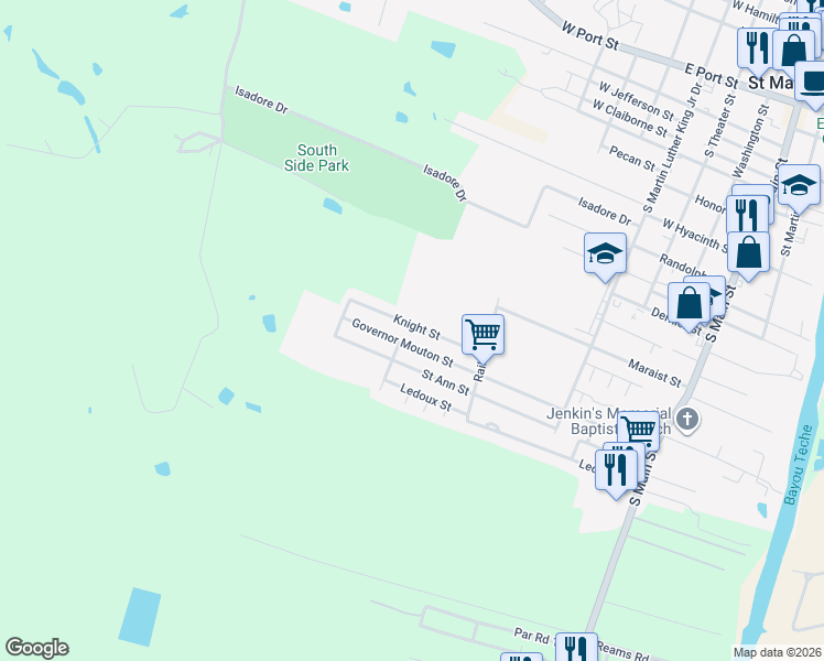map of restaurants, bars, coffee shops, grocery stores, and more near 1008 1/2 Knight Street in Saint Martinville