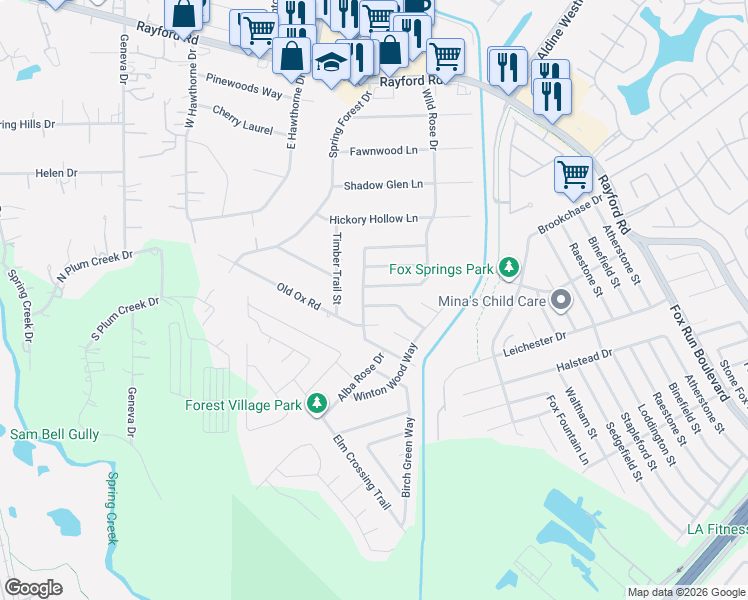 map of restaurants, bars, coffee shops, grocery stores, and more near 2315 Turnbury Elm Court in Spring