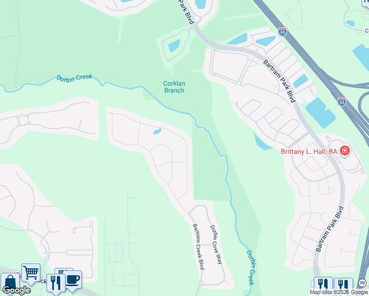 map of restaurants, bars, coffee shops, grocery stores, and more near 14511 Durbin Island Way in Jacksonville