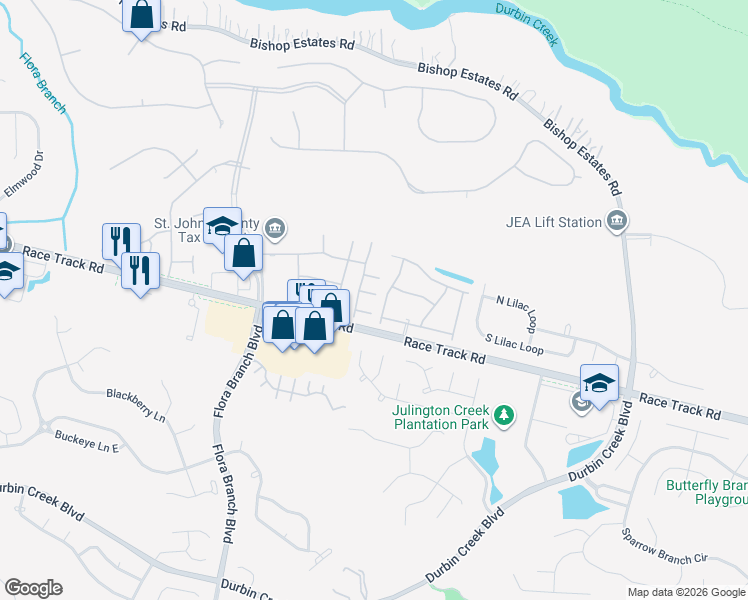 map of restaurants, bars, coffee shops, grocery stores, and more near 1007 South Bank Way in Fruit Cove