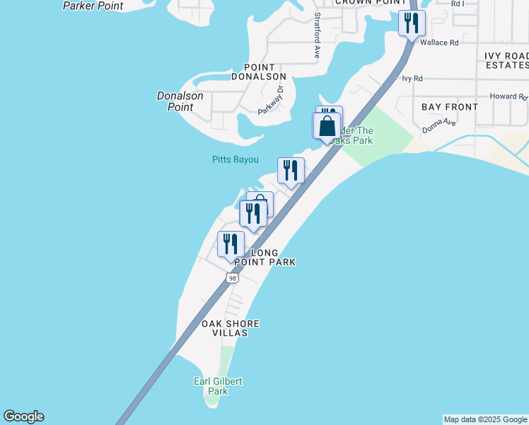 map of restaurants, bars, coffee shops, grocery stores, and more near 243 Blackshear Drive in Panama City