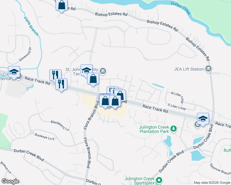 map of restaurants, bars, coffee shops, grocery stores, and more near 707 Middle Branch Way in Jacksonville
