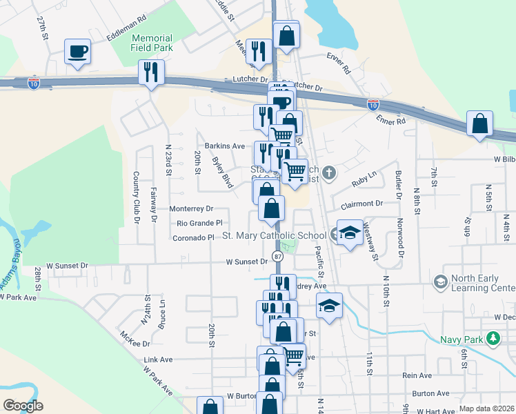 map of restaurants, bars, coffee shops, grocery stores, and more near 2423 North 16th Street in Orange